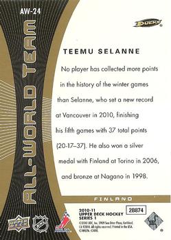 2010-11 Upper Deck - All-World Team #AW-24 Teemu Selanne  Back