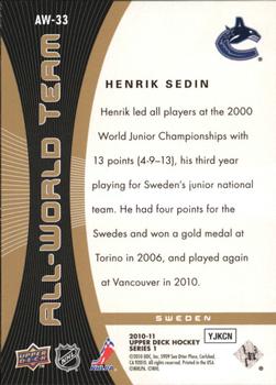 2010-11 Upper Deck - All-World Team #AW-33 Henrik Sedin Back