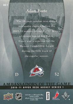2010-11 Upper Deck - Ambassadors of the Game #AG-1 Adam Foote  Back