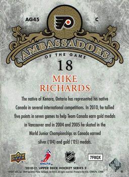2010-11 Upper Deck - Ambassadors of the Game #AG-45 Mike Richards  Back