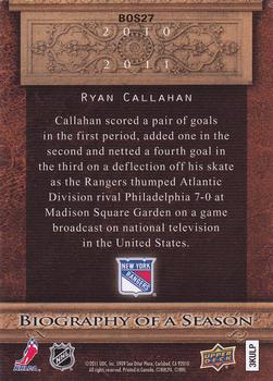 2010-11 Upper Deck - Biography of a Season #BOS27 Ryan Callahan  Back