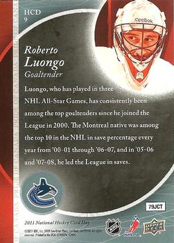 2011 Upper Deck National Hockey Card Day #HCD9 Roberto Luongo  Back