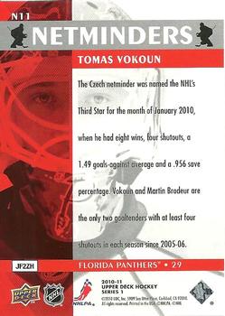 2010-11 Upper Deck - Netminders #N11 Tomas Vokoun  Back