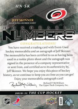 2010-11 Upper Deck The Cup - Honorable Numbers #HN-SK Jeff Skinner Back