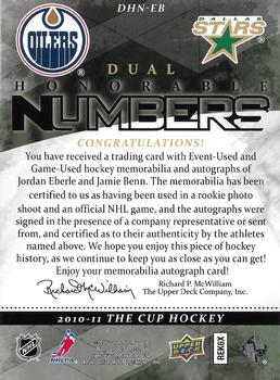 2010-11 Upper Deck The Cup - Honorable Numbers Dual #DHN-EB Jordan Eberle / Jamie Benn  Back