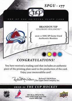 2010-11 Upper Deck The Cup - Printing Plates SP Game Used Black #SPGU-177 Brandon Yip  Back