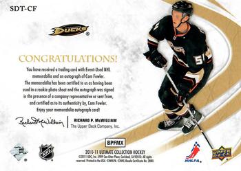 2010-11 Upper Deck Ultimate Collection - Debut Threads Autographs #SDT-CF Cam Fowler  Back