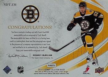 2010-11 Upper Deck Ultimate Collection - Debut Threads Autographs #SDT-ZH Zach Hamill  Back