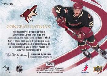 2010-11 Upper Deck Ultimate Collection - Debut Threads Patches #DT-OE Oliver Ekman-Larsson  Back