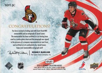 2010-11 Upper Deck Ultimate Collection - Debut Threads Patches Autographs #SDT-JC Jared Cowen  Back
