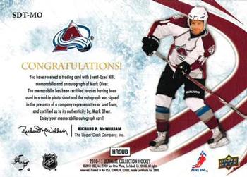 2010-11 Upper Deck Ultimate Collection - Debut Threads Patches Autographs #SDT-MO Mark Olver  Back