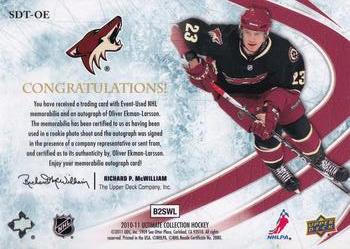2010-11 Upper Deck Ultimate Collection - Debut Threads Patches Autographs #SDT-OE Oliver Ekman-Larsson  Back