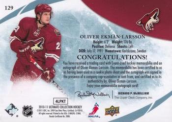 2010-11 Upper Deck Ultimate Collection - Ultimate Rookies Auto Patch #129 Oliver Ekman-Larsson Back