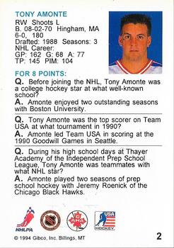 1994 Hockey Wit #2 Tony Amonte Back