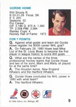 1994 Hockey Wit #9 Gordie Howe Back