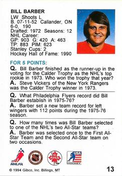 1994 Hockey Wit #13 Bill Barber Back