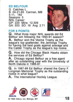 1994 Hockey Wit #18 Ed Belfour Back
