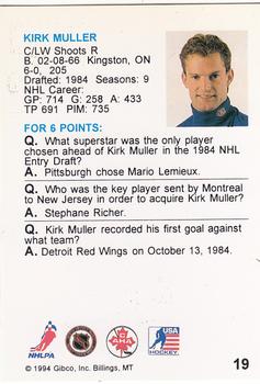 1994 Hockey Wit #19 Kirk Muller Back