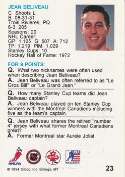 1994 Hockey Wit #23 Jean Beliveau Back