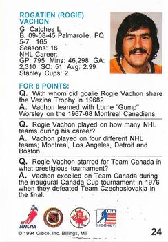 1994 Hockey Wit #24 Rogatien Vachon Back