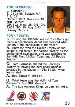 1994 Hockey Wit #25 Tom Barrasso Back