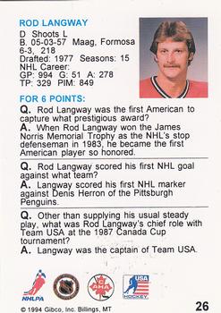 1994 Hockey Wit #26 Rod Langway Back