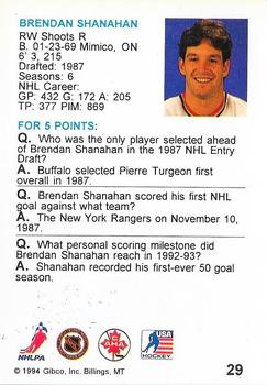 1994 Hockey Wit #29 Brendan Shanahan Back