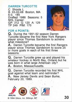 1994 Hockey Wit #30 Darren Turcotte Back