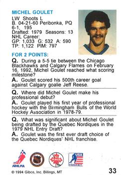 1994 Hockey Wit #33 Michel Goulet Back