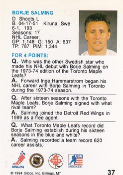 1994 Hockey Wit #37 Borje Salming Back