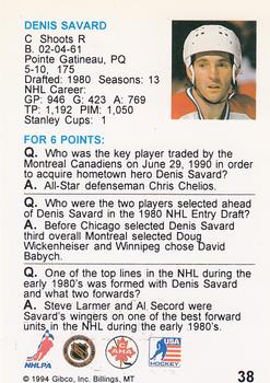 1994 Hockey Wit #38 Denis Savard Back