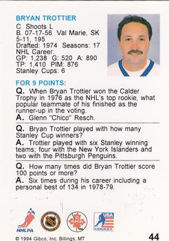 1994 Hockey Wit #44 Bryan Trottier Back