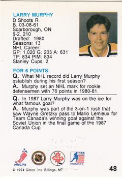 1994 Hockey Wit #48 Larry Murphy Back