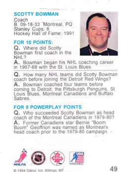 1994 Hockey Wit #49 Scotty Bowman Back