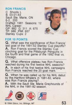 1994 Hockey Wit #53 Ron Francis Back