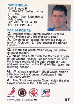 1994 Hockey Wit #57 Owen Nolan Back
