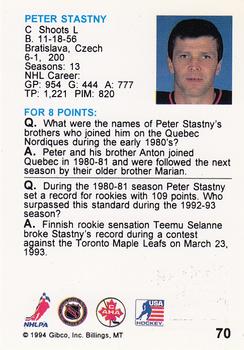 1994 Hockey Wit #70 Peter Stastny Back