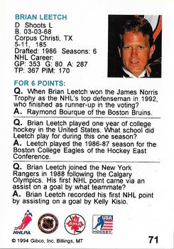 1994 Hockey Wit #71 Brian Leetch Back