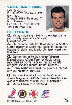 1994 Hockey Wit #72 Vincent Damphousse Back