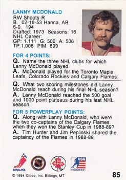 1994 Hockey Wit #85 Lanny McDonald Back