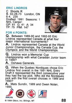 1994 Hockey Wit #88 Eric Lindros Back