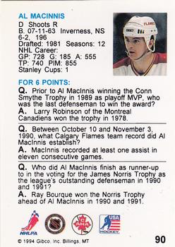 1994 Hockey Wit #90 Al MacInnis Back