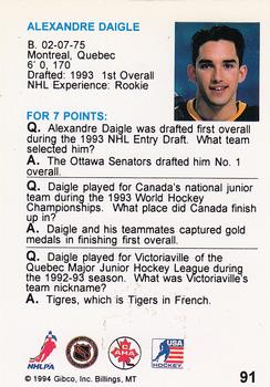1994 Hockey Wit #91 Alexandre Daigle Back