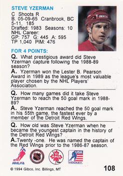 1994 Hockey Wit #108 Steve Yzerman Back