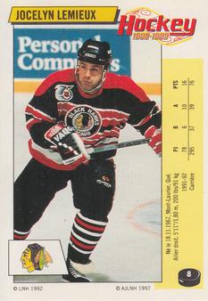1992-93 Panini Hockey Stickers (French) #8 Jocelyn Lemieux  Front
