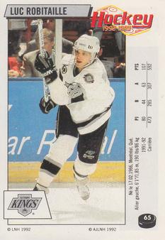 1992-93 Panini Hockey Stickers (French) #65 Luc Robitaille  Front