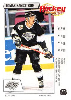 1992-93 Panini Hockey Stickers (French) #67 Tomas Sandstrom  Front