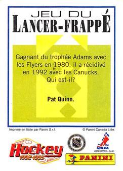 1992-93 Panini Hockey Stickers (French) #137 Dave Poulin  Back