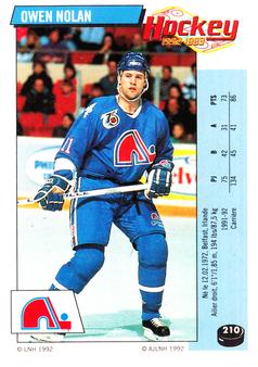 1992-93 Panini Hockey Stickers (French) #210 Owen Nolan  Front