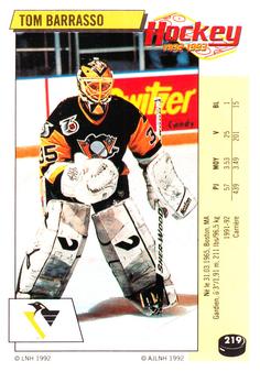 1992-93 Panini Hockey Stickers (French) #219 Tom Barrasso  Front